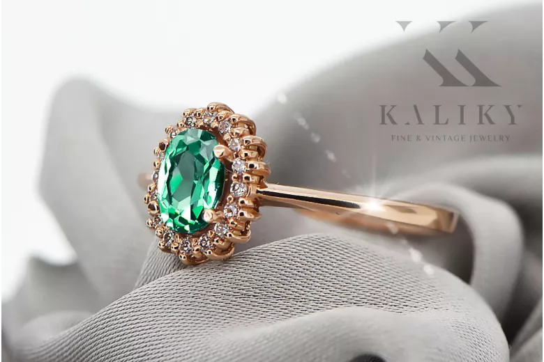 Vintage craft Ring Emerald Original Vintage 14K Rose Gold crc009r
